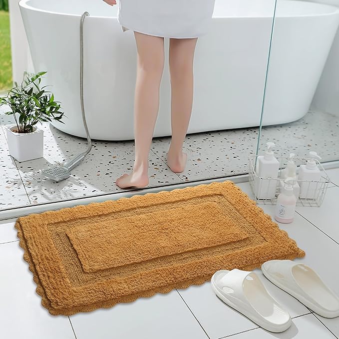 Savi Home Cotton Crochet Bathmat with Antiskid 21x34 Mustard, 100% Pure Cotton, Super Soft Bath Mat, Plush & Absorbent, Hand Tufted Heavy Weight Construction, Full Reversible Step Out Rugs