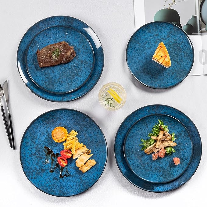 Melamine Dinnerware Sets for 4, Dinner Plates Bowls Set, Unbreakable Melamine Classic Blue Dinnerware, Dishwasher Safe Tableware Sets for Everyday Use, 12 Pcs