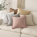 MIULEE Christmas Decorative Lumbar Throw Pillow Covers Neutral Linen Fringe Throw Pillows Set of 2 White Boho Farmhouse Cushion Covers with Tassels for Couch Sofa Bed Living Room Decor 12x20 Inch