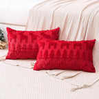 OTOSTAR Set of 2 Xmas Soft Plush Short Wool Velvet Decorative Throw Pillow Covers Rectangular Luxury Style Cushion Case Pillow Shell for Sofa Bedroom Christmas Tree and Elk Red, 12x20 Inch