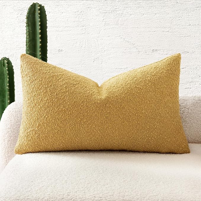 MIULEE Textured Boucle Throw Pillow Cover Gold Accent Solid Lumbar Spring Pillow Case Decorative Soft Pack of 1 Couch Cushion Chair Sofa Bedroom Livingroom Home Decor,12x20 Inch