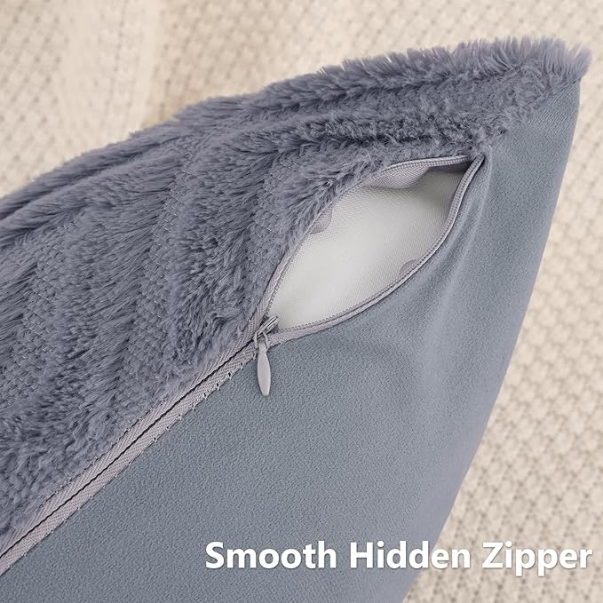 Pallene Blue Grey Throw Pillow Covers 12x20 Set of 2, Soft Plush Faux Fur Decorative Lumbar Couch Pillow Covers for Sofa Bed Living Room Pillow Cases with 3D Diamond Pattern