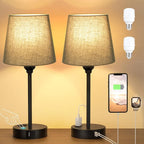 Black Lamp for bedrooms Set of 2 - Nightstand Bedroom Lamp with USB C Port and AC Outlet Charging, 3 Way Dimmable Touch Control Bed Side Table Lamp, Small Night Stand Light for Men/Kids