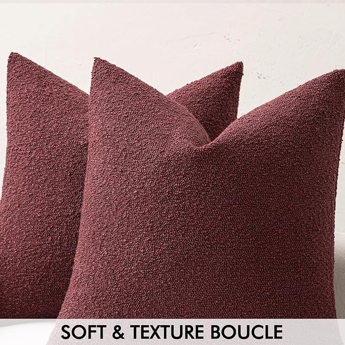 MIULEE Textured Boucle Throw Pillow Cover Christmas Burgundy Red Accent Solid Eruo Sham Pillow Case Decorative Soft Pack of 1 Couch Cushion Chair Sofa Bedroom Livingroom Home Decor,24x24 Inch