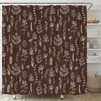 Brown Herbs Shower Curtain Boho Floral Retro Botanical Vintage Farmhouse Cute Leaves Plant Flowers Bathroom Curtain Set with Hooks(36" WX70 H)