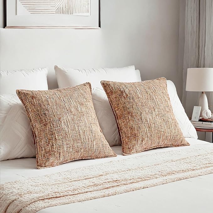 HAUSSY Rust Throw Pillow Covers 26x26 Set of 2 Chenille Tweed Textured Decorative Couch Lumbar Pillow Covers Neutral Modern Pillow Cases for Sofa Bed Living Room Decor
