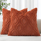decorUhome Fall Throw Pillow Covers 20x20 Inch Set of 2, Soft Plush Decorative Faux Fur Rust Solid Couch Pillow Covers, Accent Farmhouse Neutral Square Euro Pillow Cases for Sofa Bed Living Room