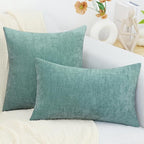 decorUhome Chenille Aqua Haze Throw Pillow Covers 16x16 Inch Set of 2, Decorative Soft Couch Pillow Covers Solid Dyed Accent Velvet Farmhouse Neutral Square Pillow Cases for Sofa Bed Living Room