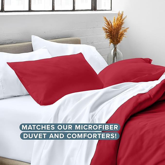 Bare Home Standard Pillow Sham Covers - Set of 2 - Premium 1800 Ultra-Soft Microfiber - Double Brushed - Bed Pillow Shams - Pillows Not Included (Set of 2, Red)