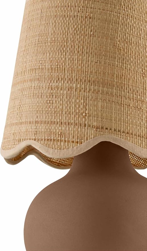 BoutiqueRugs Navarro Boho Ceramic Bedside Table Lamp for Bedroom Nightstand and Living Room - Shade Rattan - Brown, Beige - 13" H