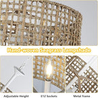 LynPon 17.7" White Boho Rattan Chandelier for Dining Room, 6-Light Boho Rattan Light Fixture with Hand Woven Wicker Shade, Coastal Vintage Chandelier for Living Room Kitchen Bedroom Entryway Hallway