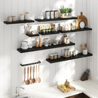 Floating Shelves for Wall with Invisible Brackets, Wall Mounted Engineered Wood Shelves with Wood Grain for Living Room, Bedroom, Bathroom, Kitchen Decor and Storage, Oak, 24"L Set of 2, Black
