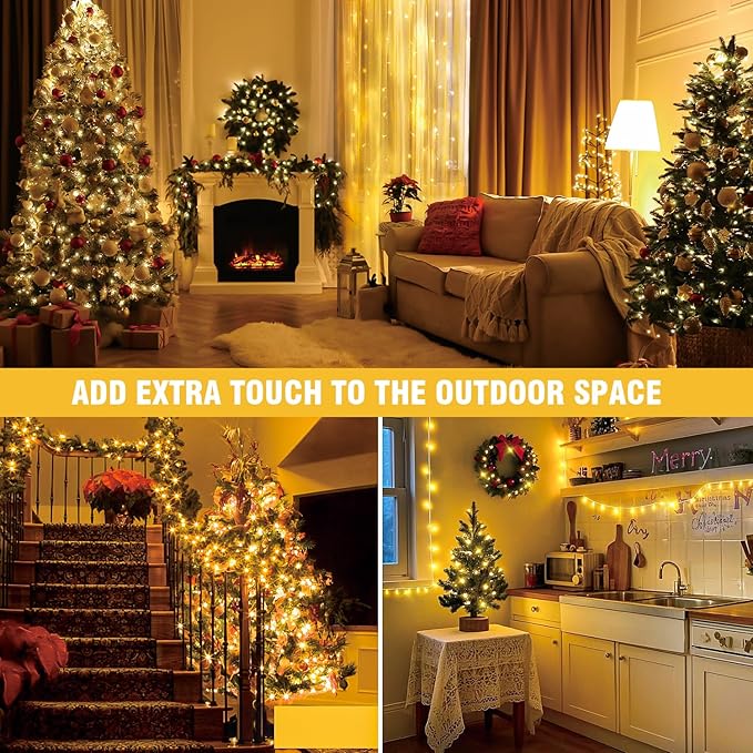 100FT Warm White String Lights – 300 LED Extra Long Waterproof Fairy Lights on Clear Wire, Plug-in Indoor Outdoor Decorations for Christmas, Wedding, Patio, Bedroom, Party