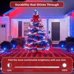 470ft Outdoor Christmas Lights, 1500 LED Super Long String Lights 12 Modes & Timer Memory, Dimmable Waterproof Light Strings for Xmas Tree Garden Wedding Party Holiday Decorations Red White & Blue