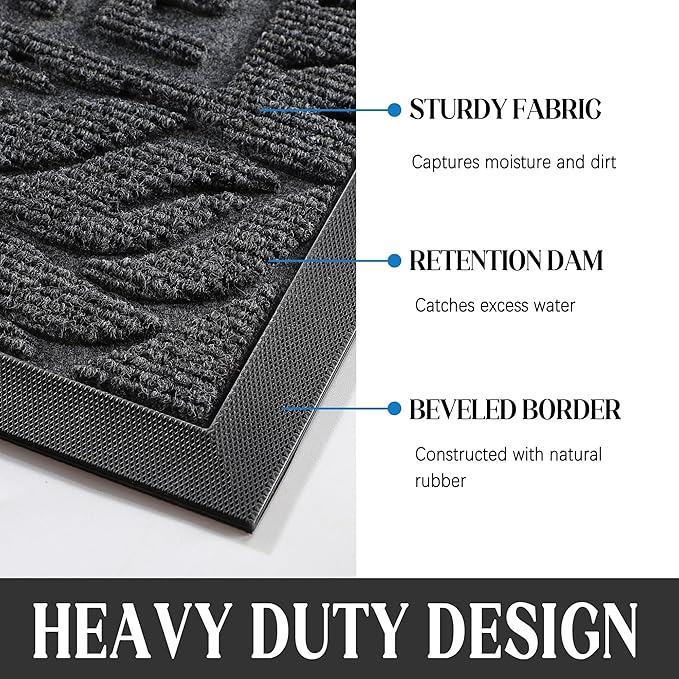 Yimobra Large Welcome Mat 60x36, Waterproof Non-Slip Outdoor Mats for Front Door Outside Entrance, Low-Profile Entryway Mat Indoor for Garage Patio, Grey