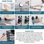 TAILI Shower Caddy Suction Cup 2 Pack with Hooks & Soap holder, Heavy Duty Shower Organizer for Bathroom, No Drilling Bathroom Organizer with Large Capacity, Black Metal Storage Basket