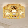 MAYNA 3-Light Boho Light Fixtures Ceiling Mount, Hand-Woven Chandelier Light Fixture,Farmhouse Rattan Flush Mount Fixture for Hallway Bedroom Kitchen Living Room Entryway