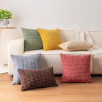 Pack of 2 Corduroy Decorative Throw Pillow Covers 18x18 InchSoft Boho Striped Pillow Covers Modern Farmhouse Home Decor for Sofa Living Room Couch Bed(Beige)
