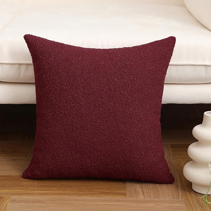 Jeneoo Burgundy Red Decorative Square Thick Throw Pillow Covers Fine Textured Boucle Couch Cushion Cases for Home Livingroom Sofa Decor, Set of 1, 24 x 24 Inch