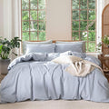 MooMee Bedding Duvet Cover Set 100% Washed Cotton Linen Like Textured Breathable Durable Soft Comfy (Heathered Cornflower Blue, Super King Plus 120"x120")