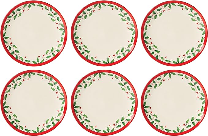 Lenox 893491 Holiday 6-Piece Accent Plate Set, Christmas Dinnerware, Hosting