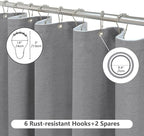Inhousolu Boho Farmhouse Shower Curtain with Fabric Liner Set, Faux Linen Textured, 8 Metal Hooks Luxury Weighted Hem, Washable Wrinkle Free Bath Curtain for Hotel Bathroom 36" W x 72" L Grey