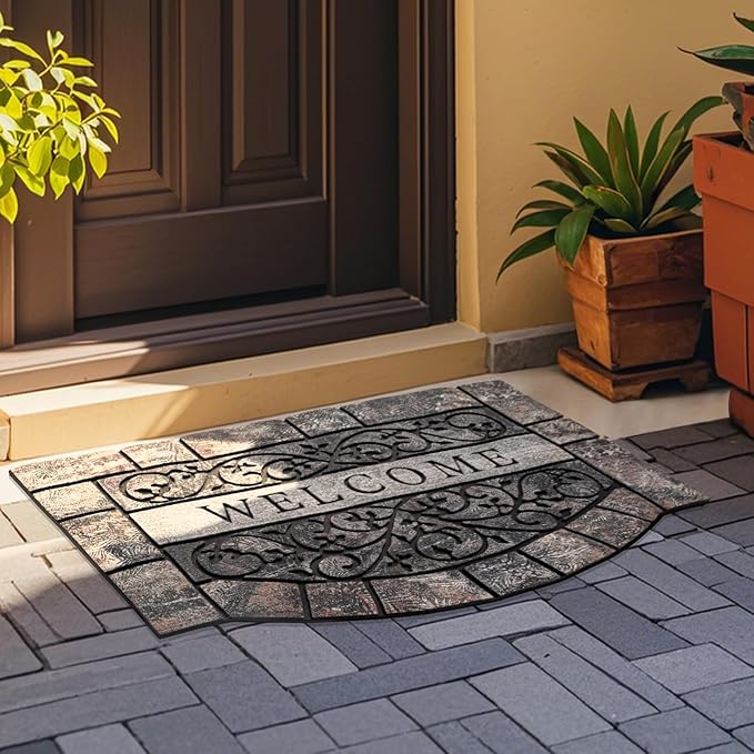 Door Mat Welcome Mat, Heavy Duty Door Mat 23.6 x 35.4 Inch Front Door Rug Doormat for Outdoor Entrance Home Non-Slip Rubber Rug for Front Door, Outside, Entryway, Patio (Grey Welcome)