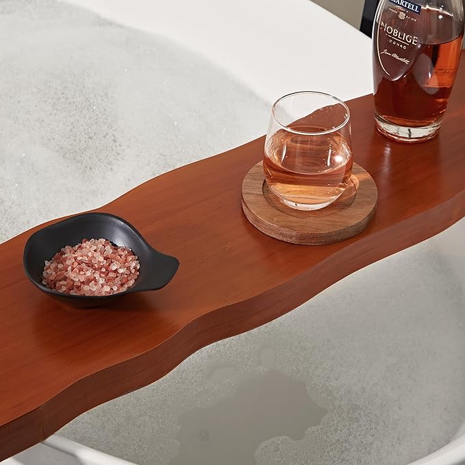 Wood Bathtub Caddy Tray, Anti-Slip Premium Wood Bathtub Tray, Waterproof Rectangle Bath Table with Waved Edge, Sturdy Organic Bath Board for Bathroom