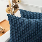 Kevin Textile 2 Packs Blue Decorative Throw Pillow Covers 22x22 Inch for Living Room Couch Bed Sofa Soft Striped Corduroy Square Cushion Case 55x55 cm Rustic Farmhouse Boho Home Decor
