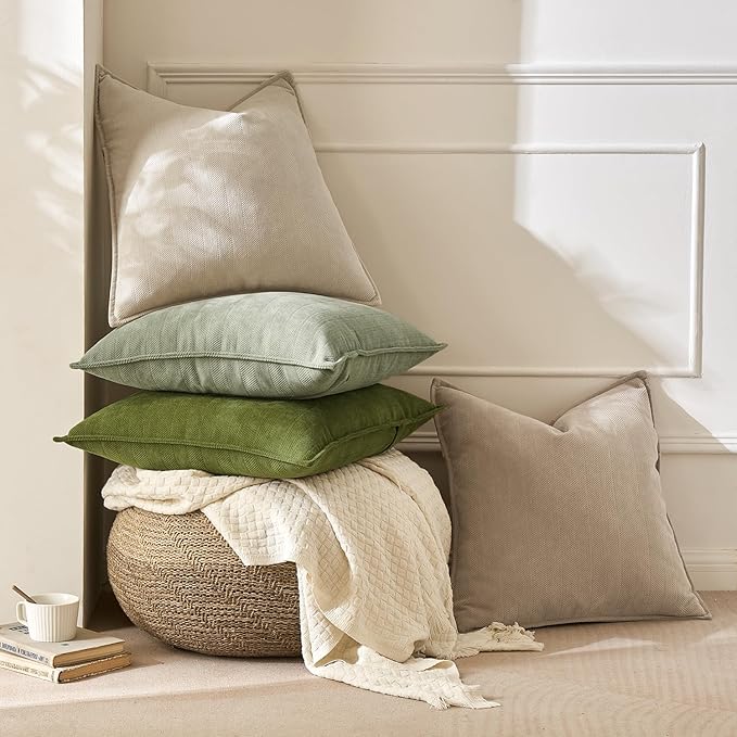 MIULEE Pack of 2 Sage Green Decorative Pillow Covers 16x16 Inch Soft Chenille Luxurious Couch Throw Pillows Farmhouse Cushion Covers with Elegant Design for Sofa Bedroom Living Room Home Decor