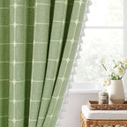 MitoVilla Long Shower Curtain Set 72 x 78, Boho Farmhouse 78 inch Long Polyester Linen Tassel Ultra Thick Heavy Duty Fabric Shower Curtains for Cottagecore French Rustic Bathroom Decor, Sage Green
