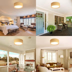 WINGBO 20" Modern 5-Light Flush Mount Ceiling Light Fixture with Fabric & Acrylic Double Drum Shade for Bedroom Living Room Dining Room Hallway Entryway, Brown