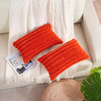 FUTEI Burnt Orange Striped Decorative Throw Pillow Covers 12x20 Inch Set of 2,Rectangle Winter Decorations Couch Lumbar Pillowcase,Soft Cozy Faux Rabbit Fur & Velvet Back,Modern Home Decor for Bed