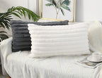 PANOD Faux Fur Decorative Lumbar Throw Pillow Covers 14 x 24,Long Boho Lumbar Pillow Covers Pillow Case Cushion Case for Couch Bed Sofa Farmhouse Livingroom,White