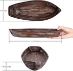 Rustic Wooden Serving Tray, Boat Shape Decorative Tray Vintage Centerpiece, Farmhouse Rustic Trays, Key Tray, Decorative Platter for Countertop Home Decorations- Distressed Brown。(Size M)