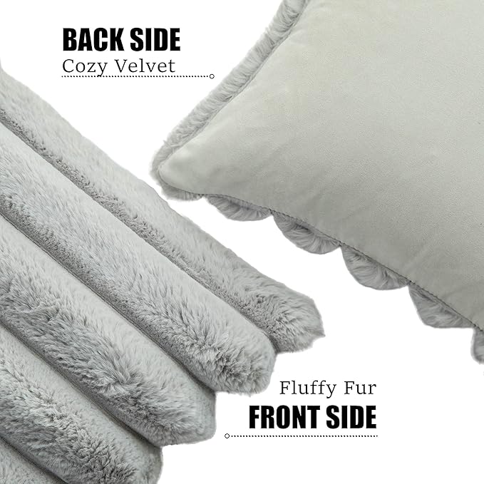Neelvin Grey Faux Fur Cozy Soft Striped Decorative Throw Pillow Covers 22x22 inch Set of 2,Velvet Pillowcase Cushion Case for Sofa Couch