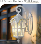 Emliviar Outdoor Wall Lights, 1-Light Modern Outside Lights for House, 17.5 Inch Height with Water Glass, White Finish, WE215B WH