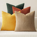 MIULEE Fall Pack of 4 Green-Rust Corduroy Decorative Throw Pillow Covers 18x18 Inch Soft Boho Striped Pillow Covers Modern Farmhouse Home Decor for Winter Sofa Living Room Couch Bed