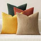 MIULEE Fall Pack of 4 Green-Rust Corduroy Decorative Throw Pillow Covers 18x18 Inch Soft Boho Striped Pillow Covers Modern Farmhouse Home Decor for Winter Sofa Living Room Couch Bed