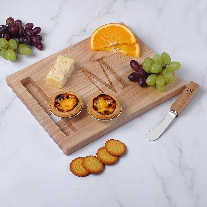 Miicol Wood Charcuterie Board, Monogram Cheese Board 10 Inch, Personalized Initial Cutting Board with Spreader, Unique Housewarming Gift, Ideal for Kitchen, Home, Letter M