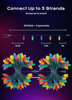C9 Christmas Lights Outdoor, 66 FT 100 LED Connectable C9 String Lights with 8 Modes and Timer Extendable Xmas Tree Patio Roofline Garden Yard Holiday Party Indoor Outdoor Decoration, Multicolor