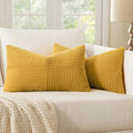MIULEE Mustard Yellow Corduroy Pillow Covers Pack of 2 Boho Decorative Spliced Throw Pillow Covers Soft Solid Couch Pillowcases Cross Patchwork Textured Covers for Living Room Bed Sofa 12x20 inch