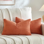 Fancy Homi Set of 2 Burnt Orange Fall Decorative Lumbar Rectangle Throw Pillow Covers 12x20 Inch for Couch Bed Chair, Autumn Halloween Thanksgiving Home Decor, Soft Plush Corduroy Cushion Case 30x50cm