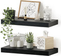 Vivelove Black Floating Shelves for Wall, 16 inchs x 6.7” deep x 1.4” Wall Shelf for Bathroom Bedroom, Living Room, Kitchen, Office Home Decor, Narrow Wood Shelves with Invisible Brackets Set of 2