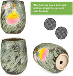 Sungmor 10.6 Inch Ceramic Succulent Plant Pot with Drainage Hole, Hand Painted Flower Pots for Plants, Unique Texture Decorative Planter for Indoor and Outdoor, Pottery Vase for Home Office Decor