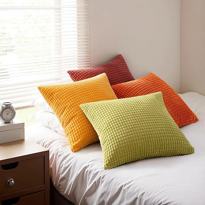 MIULEE Fall Decorative Pillow Covers 20x20 Inch Set of 4 Burnt Orange Green Gradient Series Boho Farmhouse Home Decor Couch Throw Pillows Summer Modern Corduroy Pillowcases for Sofa Living Room Bed