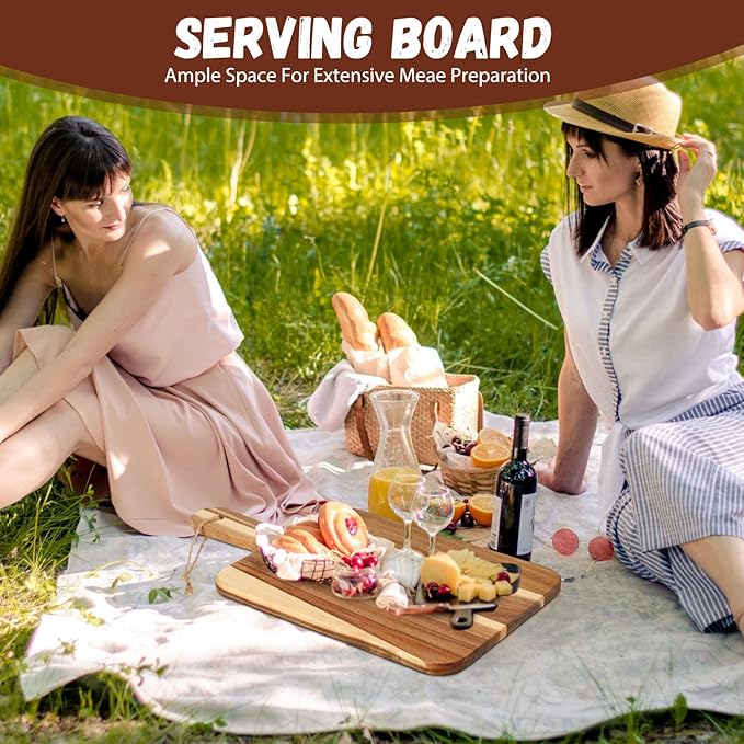 Geetery 16 Pcs Acacia Wood Cutting Board Bulk Kitchen Wooden Chopping Boards with Handle Serving Tray Charcuterie for Pizza, Bread, Cheese, Fruit, Vegetables Housewarming Gift (16 x 10 Inch)