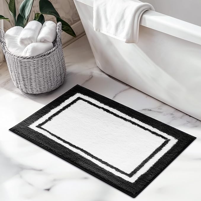 GRANNY SAYS Microfiber Bathroom Rugs Non Slip Washable, Water Absorbent Bathroom Mats for Tub Non Slip, Soft Bath Mats for Floor & Shower, Long Bath Rug, 24" x 36", Black Bath Rug