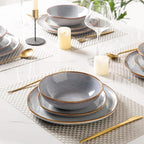 AmorArc Ceramic Dinnerware Sets,Handmade Reactive Glaze Stoneware Plates and Bowls Sets,Highly Chip and Crack Resistant Dishware | Dishwasher & Microwave Safe Dishes, Service for 4 (12pc)