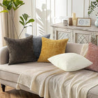 decorUhome Pink Chenille Throw Pillow Covers 18x18 Set of 2 Thick Textured Slubby Couch Pillow Covers Farmhouse Accent Modern Neutral Decorative Pillow Cases for Bed Sofa Living Room